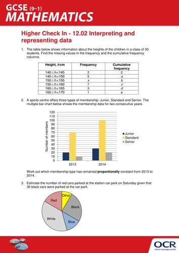 OCR Maths: Higher GCSE - Check In Test 12.02 Interpreting and representing data