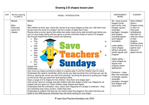 Drawing 2-D Shapes  KS1 Worksheets, Lesson Plans and PowerPoint