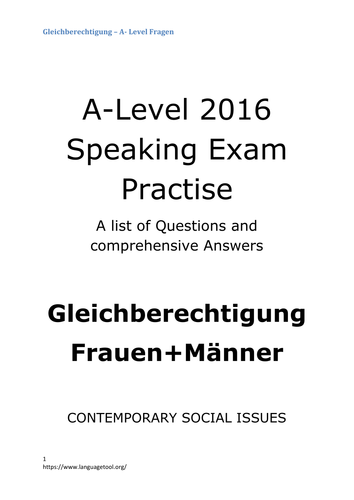 A2 German Speaking Test Questions and Answers - Gleichberechtigung (equal rights)