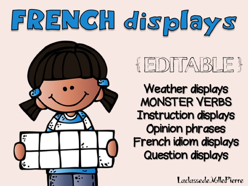 FRENCH {DISPLAYS} Monster verbs-opinions-idioms- questions- weather-instructions {EDITABLE}
