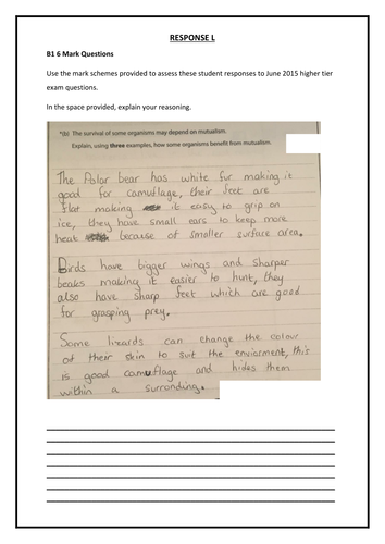 Edexcel Science - Student response to 6 mark questions 