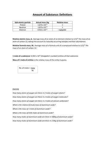 Amount of substance definitions