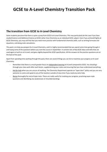 GCSE to A-Level Chemistry Transition Pack