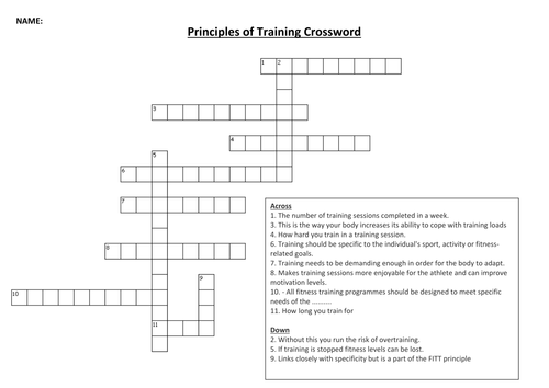 Principles of Training Crossword Activity