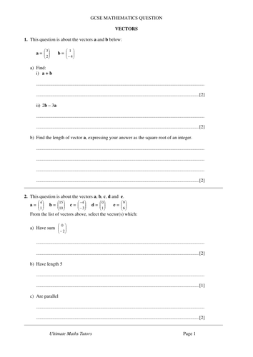 Vectors-Higher GCSE