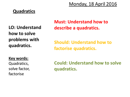 Quadratics | Teaching Resources