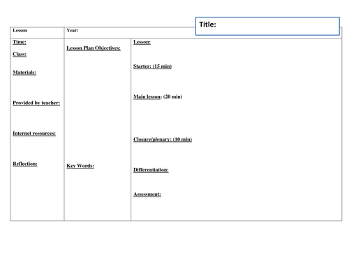 blank lesson plan template teaching resources