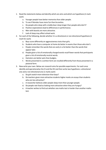 Research  methods Scheme of Work (psychology AQA A)