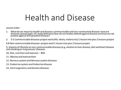 Year 9 Health and disease  pre-GCSE prep unit- full set of lessons 