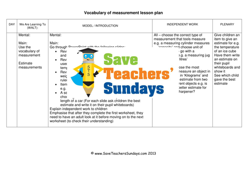 Measurement Vocubulary and Tools  KS1 Worksheets, Lesson Plans and PowerPoint