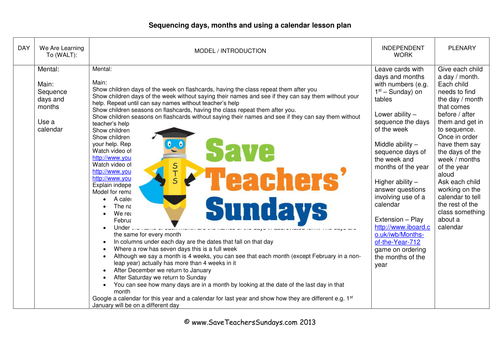Sequencing Days, Months and using a Calender KS1 Worksheets, Lesson Plans and PowerPoint