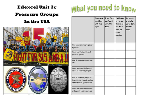 US Politics Pressure Groups Work Booklet