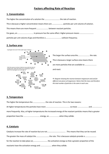 Gcse Factors Affecting Rate Of Reaction Fill In The Gaps Sheet Teaching Resources