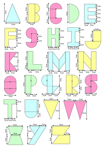 Area of compound shapes that resemble letters (editable worksheet)