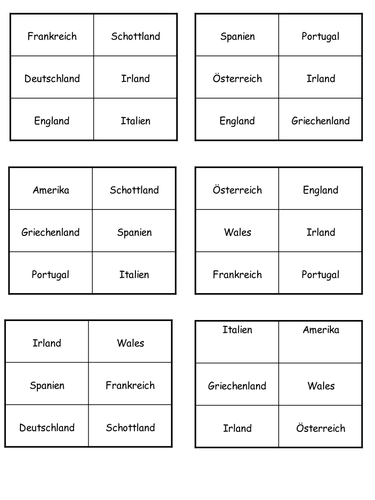Bingo Countries - German