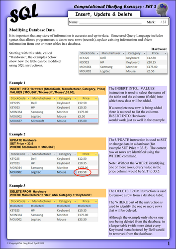 SQL Computational Thinking Exercises - Set 2 (Insert, Update & Delete)