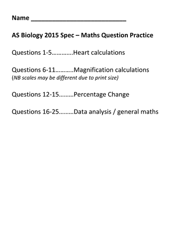 A level biology maths calculation questions (Edexcel SNAB)