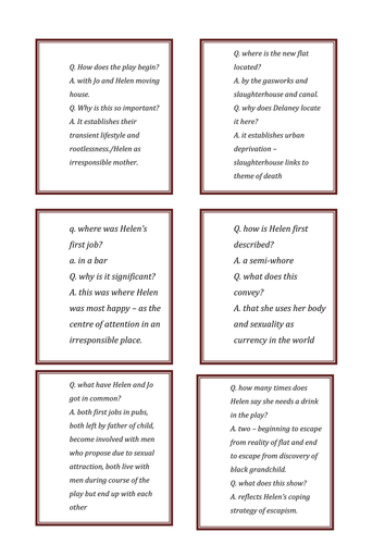 Taste of Honey revision cards