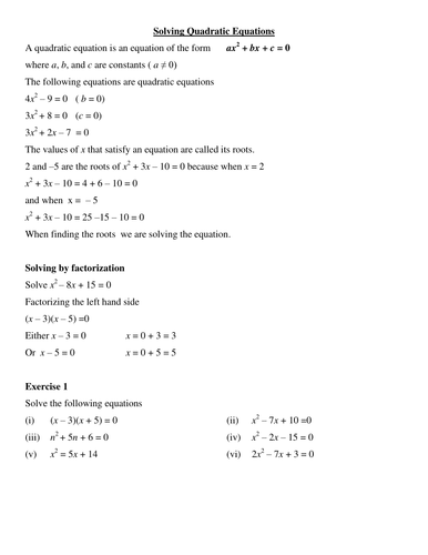 Solving quadratic equations