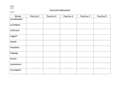 Y5/6 Spelling words and weekly tests | Teaching Resources