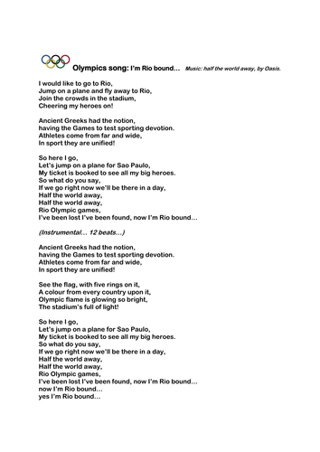 Olympic song, I'm Rio bound...