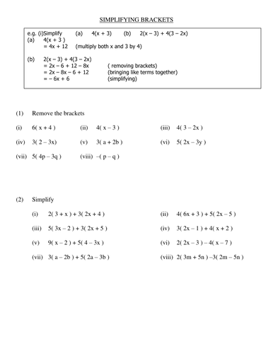 Brackets and simplifying revision by - UK Teaching Resources - TES