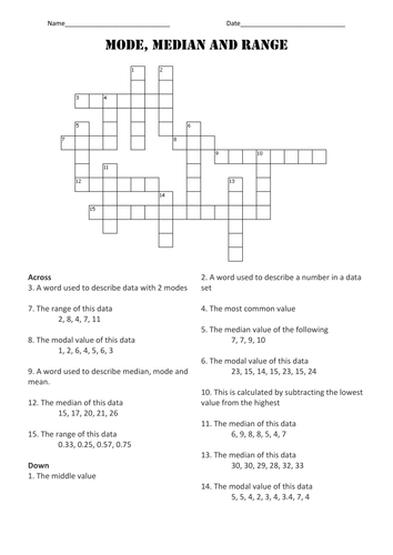 Averages Crossword with answers