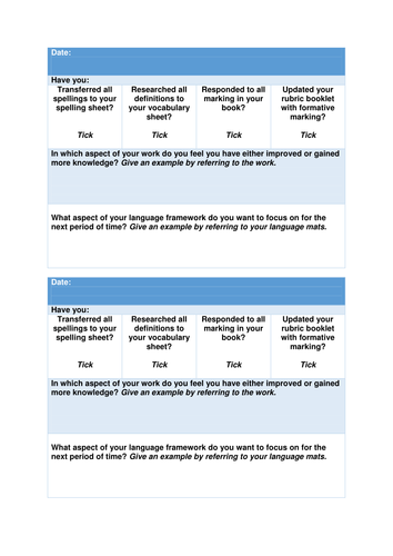 Interview Lesson after a Marking Homework Template