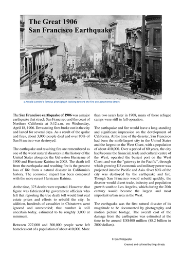 Writing to Describe  - The San Francisco Earthquake - An Eyewitness Account