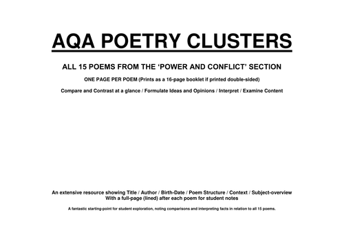GCSE POETRY - POWER AND CONFLICT (AQA) - FRESHLY REVISED MAY 21, 2016