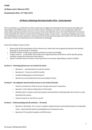 Edexcel AS Music instrumental works revision guide 2016