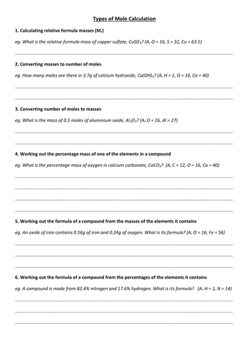 GCSE Moles Calculations: Practising Different types of Question