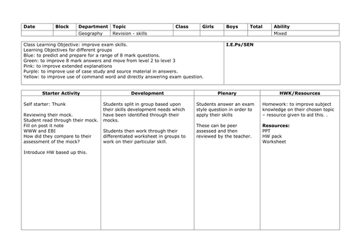 GCSE assessment feedback - Outstanding lesson