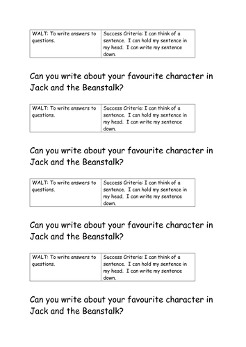 Jack and the Beanstalk questions | Teaching Resources