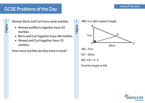 GCSE Problem Solving Questions of the Day - 9th May