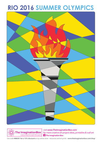 Summer Olympic Torch and Flame creative art activity template