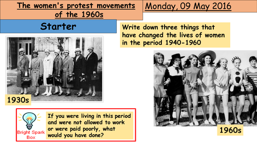 GCSE lesson - The womens protest movements of the 1960s in America