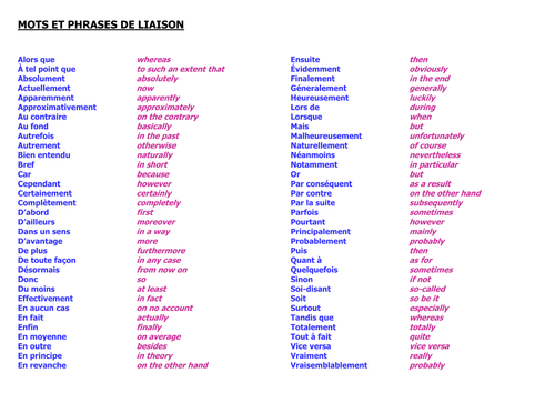 Linking words in french by chicaluna - Teaching Resources - Tes