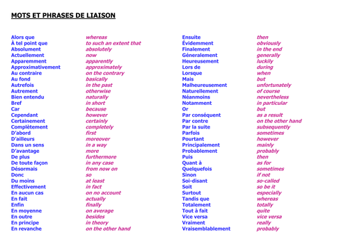 french connecting words for essays