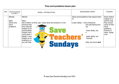 Time Word Problems KS1 Worksheets, Lesson Plans and PowerPoint 