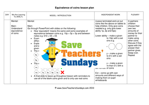 Equivalent Coins KS1 Worksheets, Lesson Plans andPowerPoint