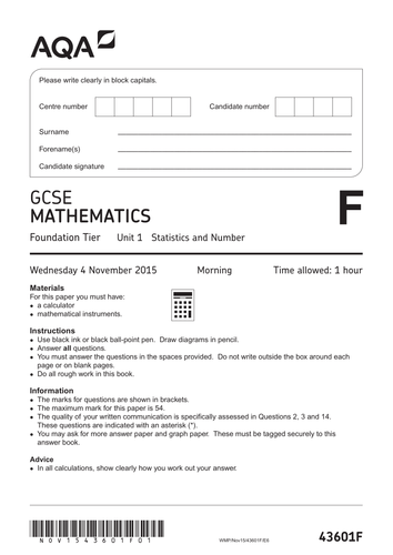 Maths Past Exam Paper Aqa Teaching Resources