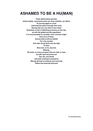 UNSEEN POEM - ASHAMED TO BE HUMAN (ON SUBJECT OF CHILD TRAFFICKING)