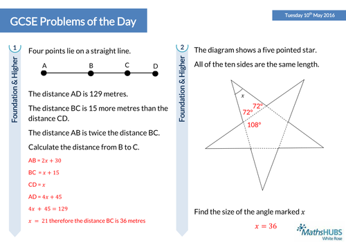 GCSE Problem Solving Questions of the Day - 10th May