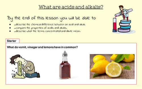 Acids and Alkalis Unit - 2 Whole lessons and Worksheets