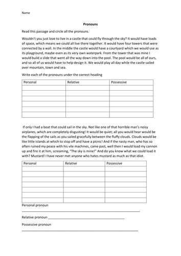 Pronouns notebook and differentiated worksheets