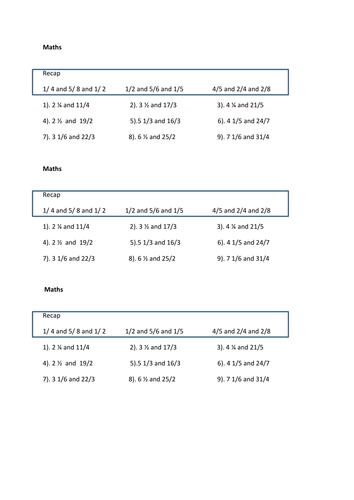 KS2 Two ordering and comparing fractions lessons and worksheet