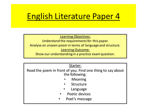 iGCSE English Literature Paper 4 Unseen Poetry