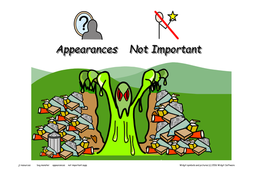 'Appearances Not Important'  Symbol Supported Story in the Bog Monster Series