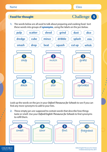 oxford english thesaurus for schools food for thought worksheets pdf teaching resources